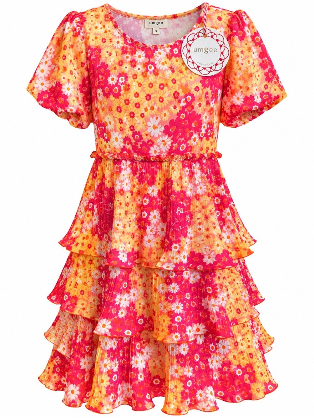 umgee Woman's Pink & Yellow Floral Tiered Dress